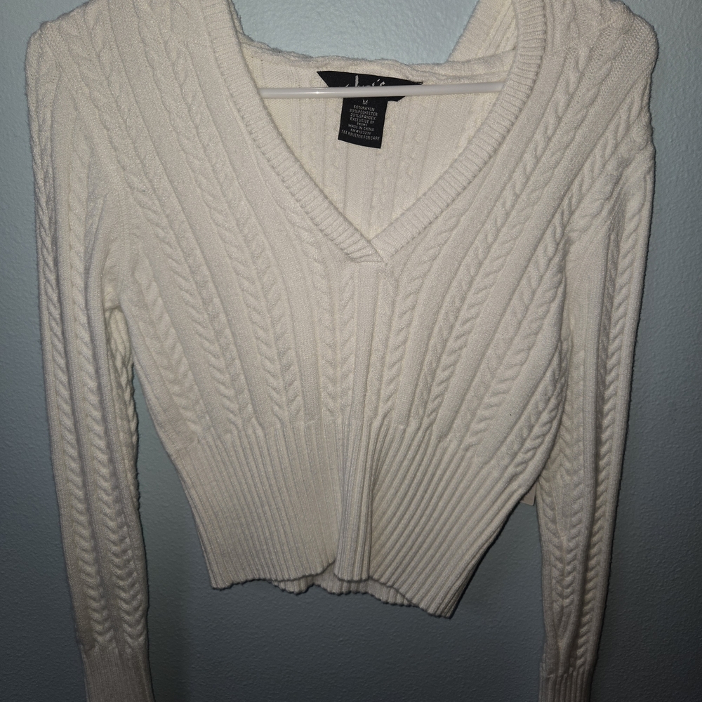 Justify Cream V-Neck Cable Knit Sweater Youth MED